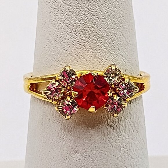 Unknown Jewelry - Vintage Womens Gold Plated Red Cubic Zirconia Ring Adjustable Elegant Romantic